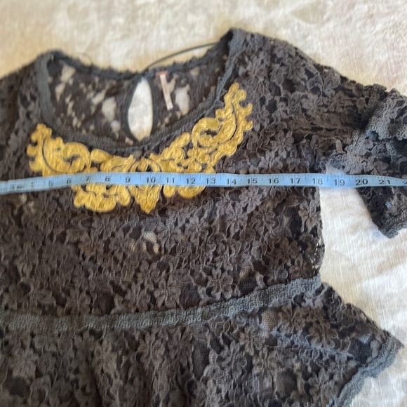 Free People Blue Gray Lace and Gold Ruffled Peplum Blouse - Picture 9 of 15